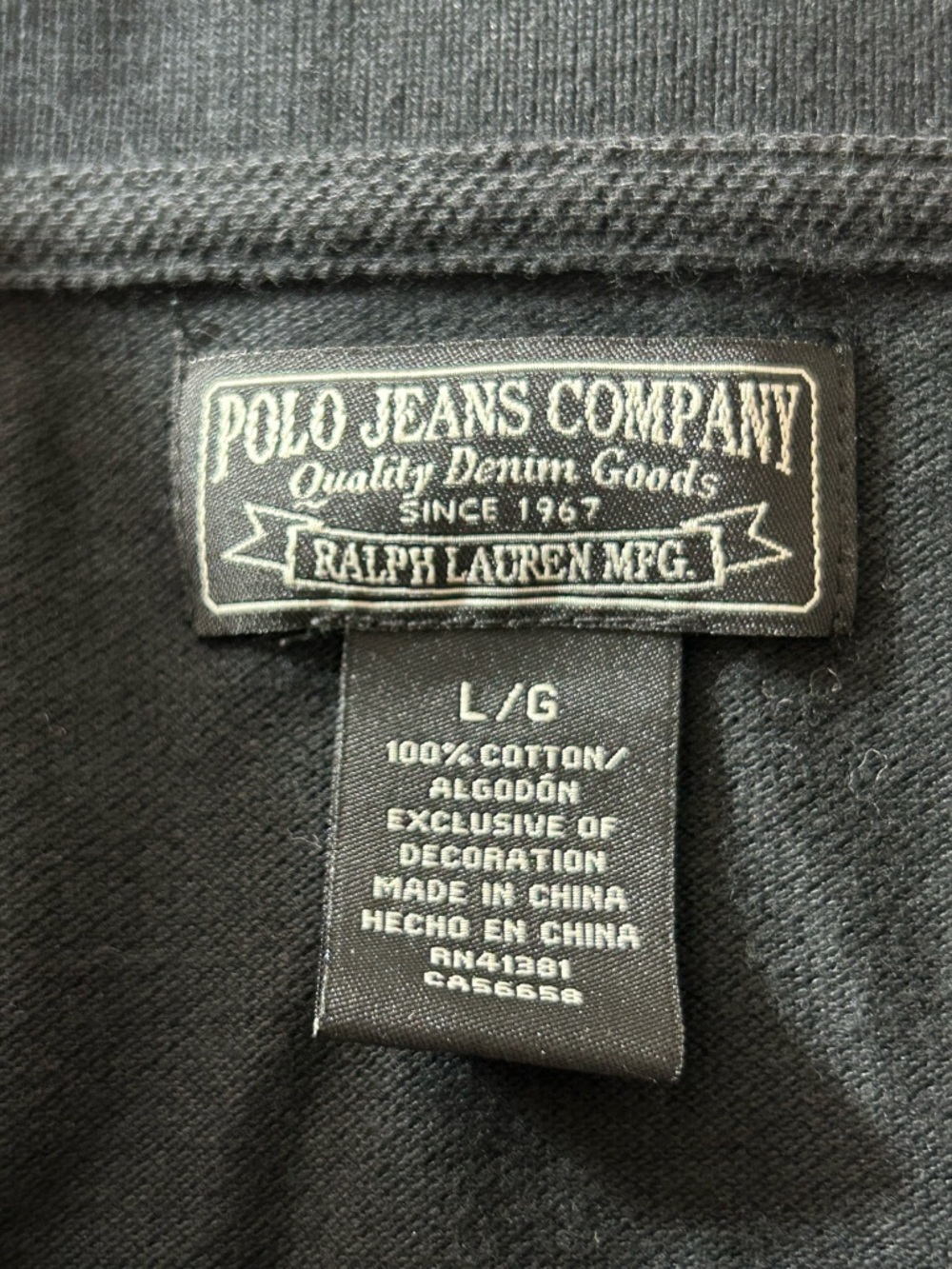 Polo Jeans Co. Ralph Lauren Men’s Large Black Pique Polo Shirt Embroidered RL 67 - Picture 3 of 8
